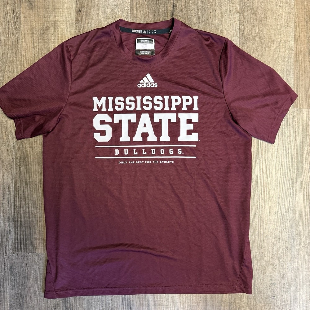 Adidas MSU Bulldogs Football Player Issued T- Shirt Men's Sz L Heat.rdy